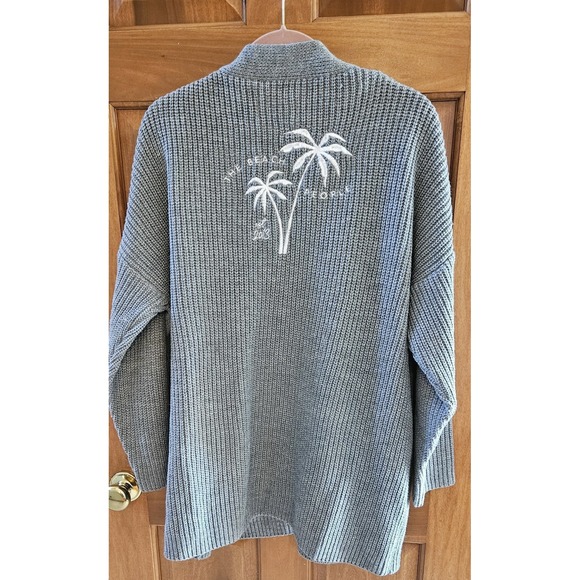 NEW The Beach People Twin Palms Gray Cardigan Cable Knit Sweater size XL 2X NEW - Picture 1 of 8